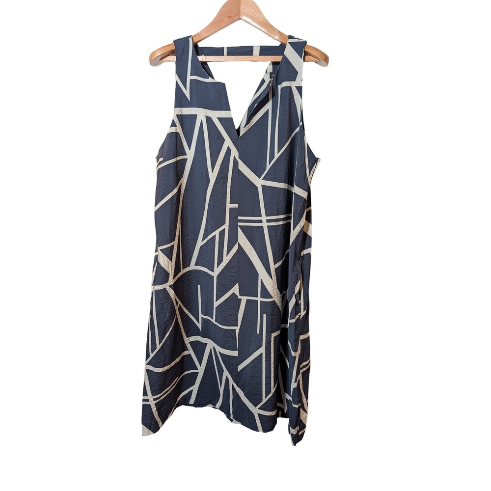 Banana Republic Navy Geometric Abstract Sleeveless Back Cutout Shift Dress L